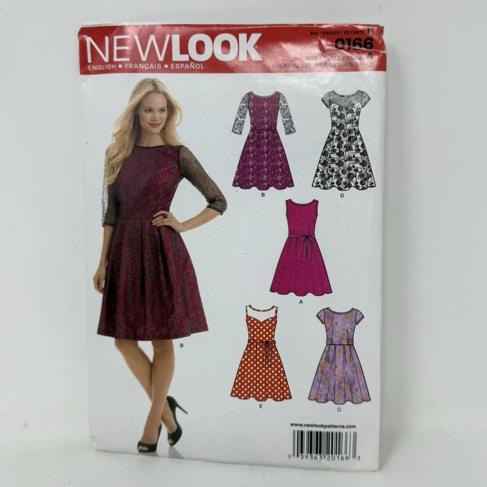 0166 New Look Sewing Pattern Misses' Dresses A-Line Lace  Size 10-22 A UNCUT FF
